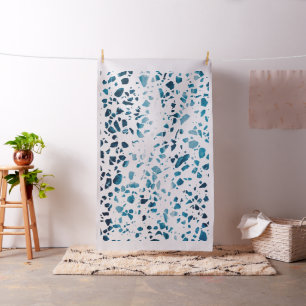 Abstrakt Terrazzo Mosaic Navy & Light Blue Mönster Tyg