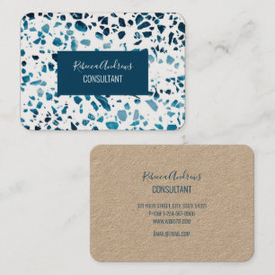 Abstrakt Terrazzo Mosaic Navy & Light Blue Mönster Visitkort