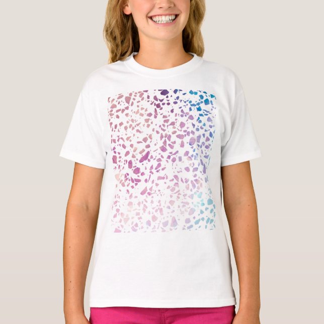 Abstrakt Terrazzo Mosaic Rosa & Blue Mönster T Shirt (Framsida)