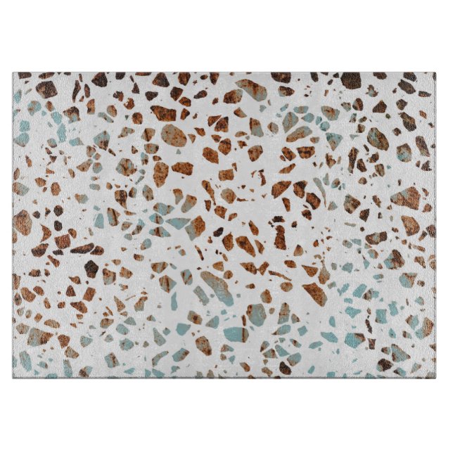 Abstrakt Terrazzo Mosaic Rust Brown & Blue Mönster (Framsidan)
