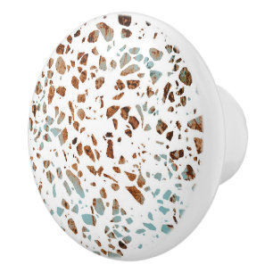 Abstrakt Terrazzo Mosaic Rust Brown & Blue Mönster Knopp