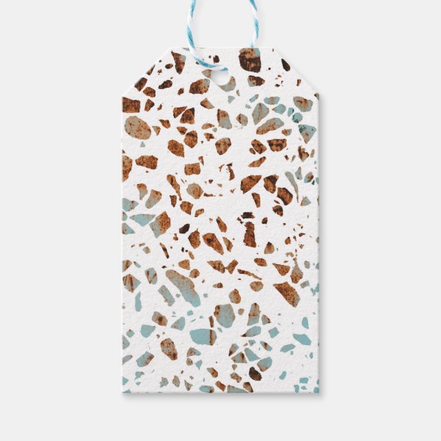 Abstrakt Terrazzo Mosaic Rust Brown & Blue Mönster Presentetikett (Framsidan)