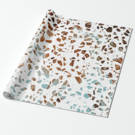 Abstrakt Terrazzo Mosaic Rust Brown & Blue Mönster Presentpapper