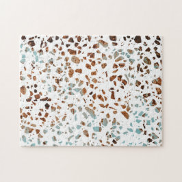 Abstrakt Terrazzo Mosaic Rust Brown & Blue Mönster Pussel