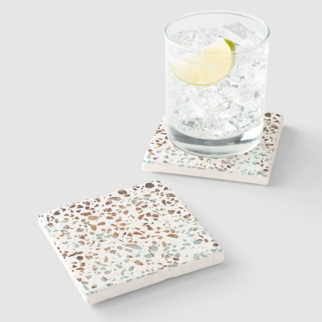 Abstrakt Terrazzo Mosaic Rust Brown & Blue Mönster Stenunderlägg (Sidan)