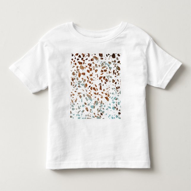 Abstrakt Terrazzo Mosaic Rust Brown & Blue Mönster T Shirt (Framsida)