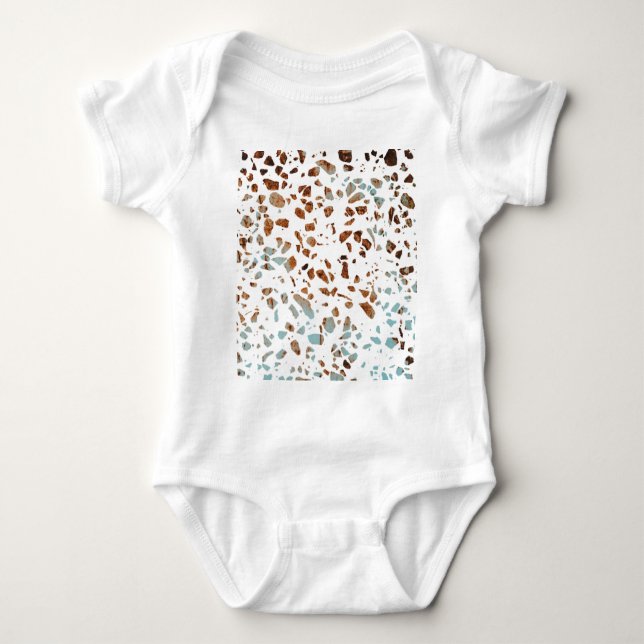 Abstrakt Terrazzo Mosaic Rust Brown & Blue Mönster T Shirt (Framsida)