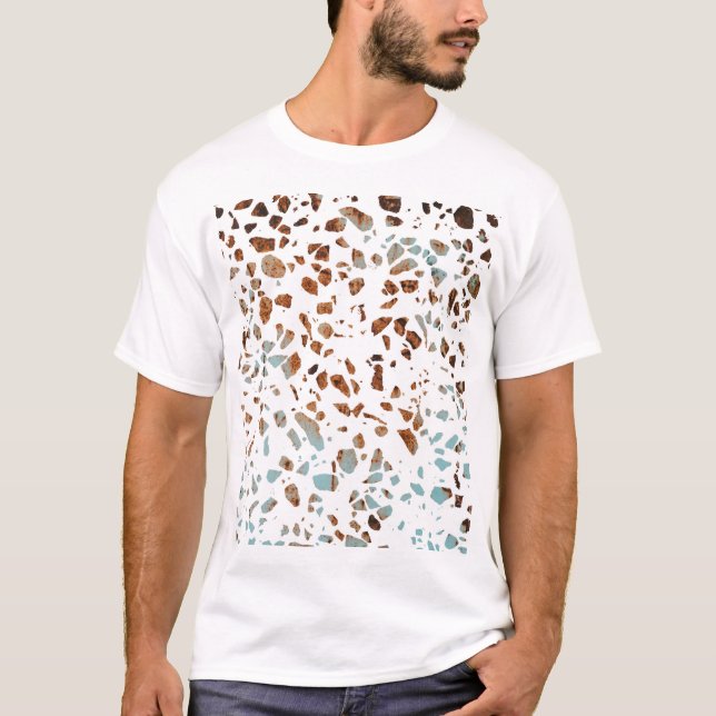 Abstrakt Terrazzo Mosaic Rust Brown & Blue Mönster T Shirt (Framsida)