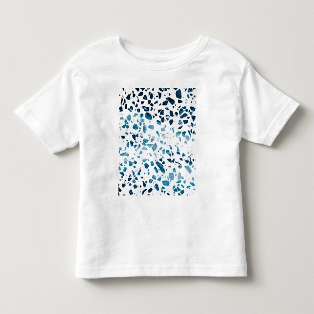 Abstrakt Terrazzo Mosaik Marinblå & Ljusblå Mönste T Shirt (Framsida)