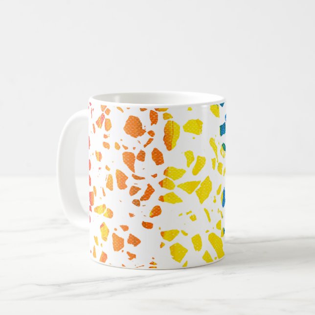Abstrakt Terrazzo Mozaik Färgglatt Regnbågsmönster Kaffemugg (Framsida vänster)