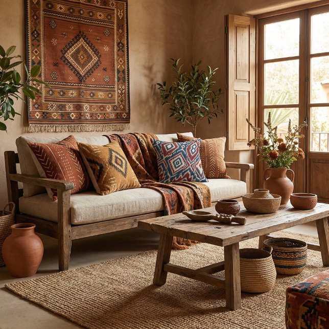 Abstrakt textil retro geometriskt mönster   kudde (Skapare uppladdad)