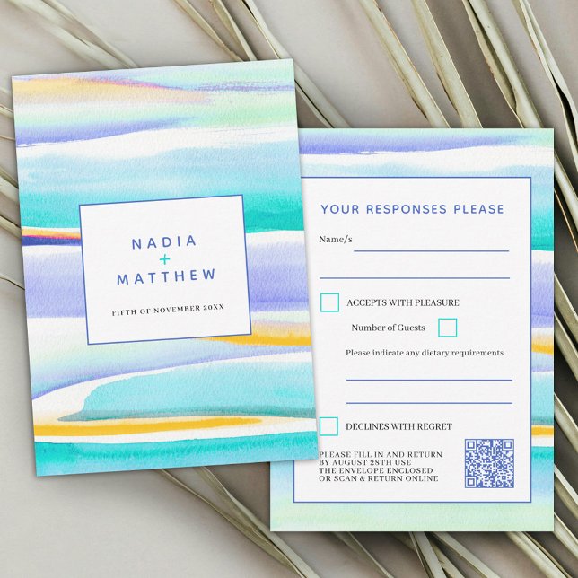 Abstrakt tidal linjer blue bröllop svar QR-kod (Skapare uppladdad)