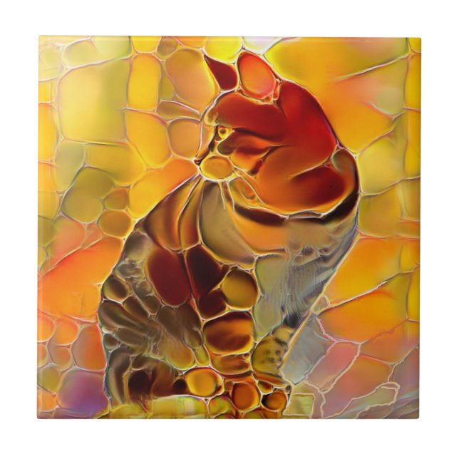 Abstrakt Tiger Cat Ceramic Tile Kakelplatta (Framsidan)