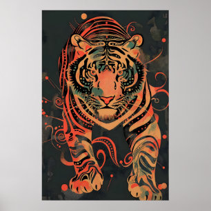 Abstrakt Tigertryck Tribal Dschungelillustration Poster