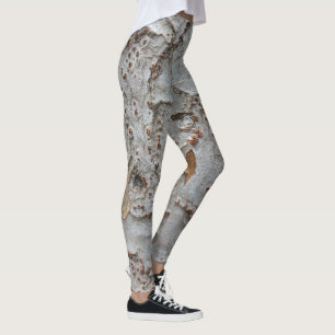 Abstrakt Träd Bark Photo White Grått Mönster Natat Leggings