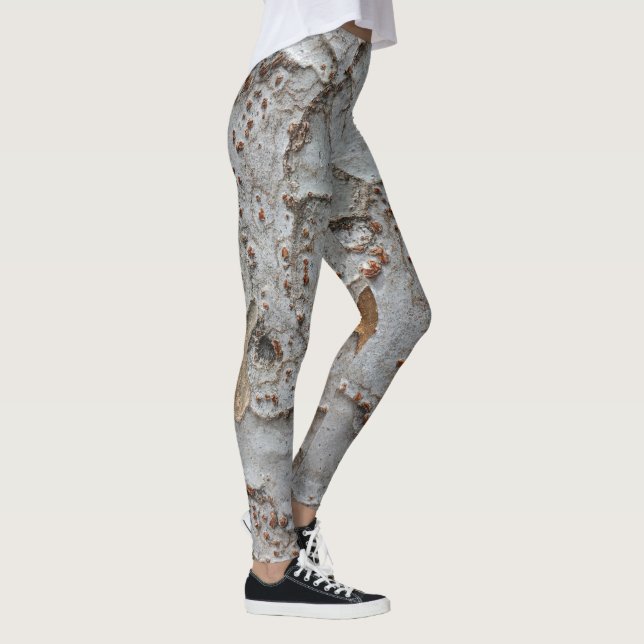 Abstrakt Träd Bark Photo White Grått Mönster Natat Leggings (Höger)