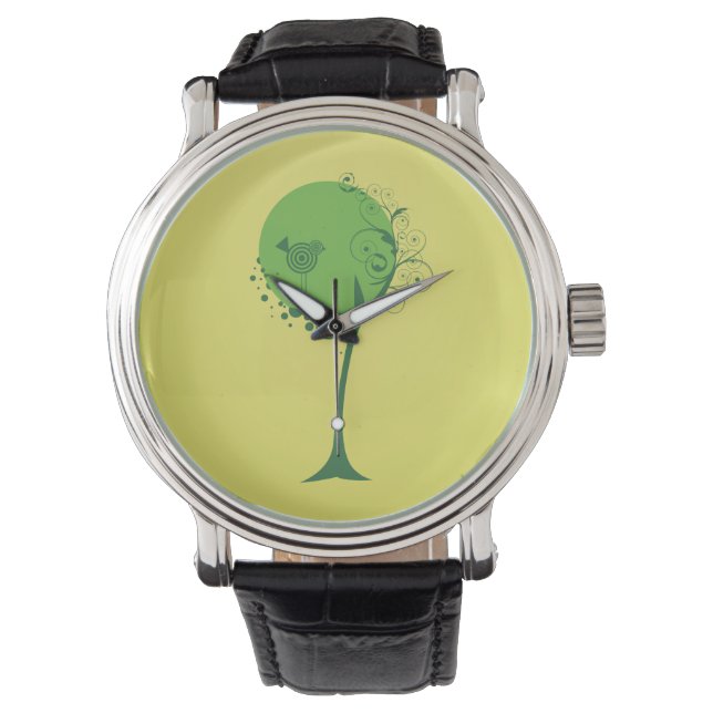 Abstrakt Träd Black Leather Strap Watch Armbandsur (Framsida)