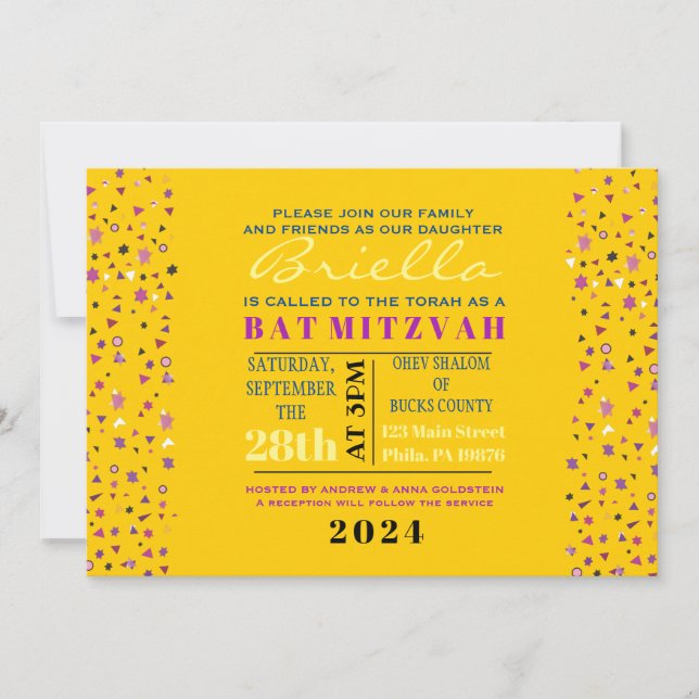 Abstrakt Träd des Livets Bat Mitzvah-inbjudan Guld Inbjudningar (Framsida)