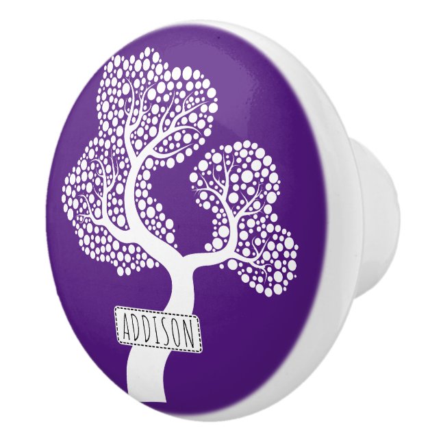 Abstrakt träd med cirklar och namn royalets lila knopp (Höger)