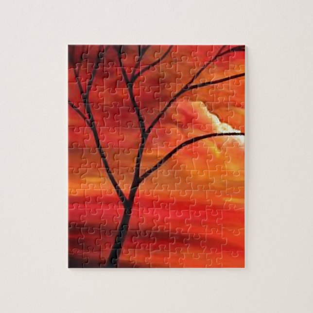 Abstrakt Träd och Red Sunset Pussel (Vertikal)