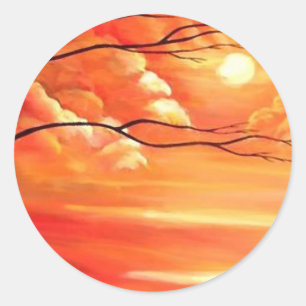 Abstrakt Träd & Red Sunset Runt Klistermärke