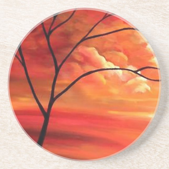 Abstrakt Träd & Red Sunset Underlägg Sandsten (Framsidan)