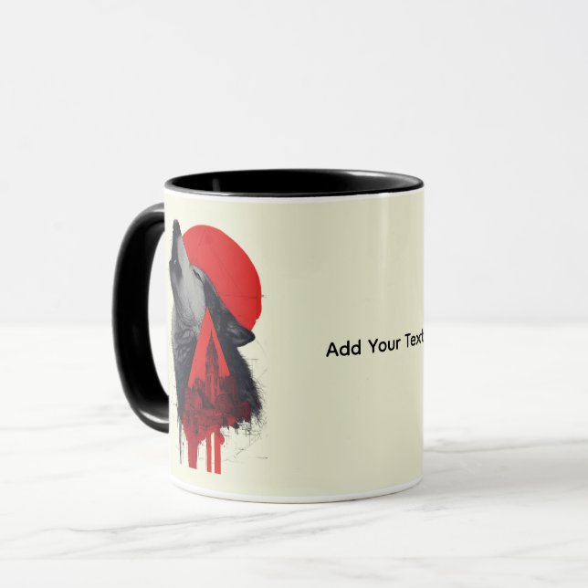 Abstrakt Trash Polka Howling Wolf Mugg (Framsida vänster)