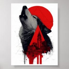 Abstrakt Trash Polka Vrålande Varg Stadsscen Poste Poster