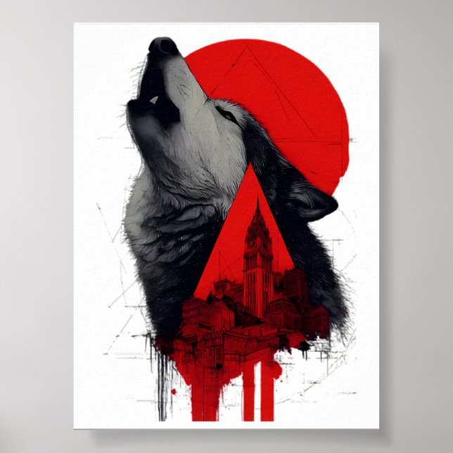 Abstrakt Trash Polka Vrålande Varg Stadsscen Poste Poster (Framsidan)