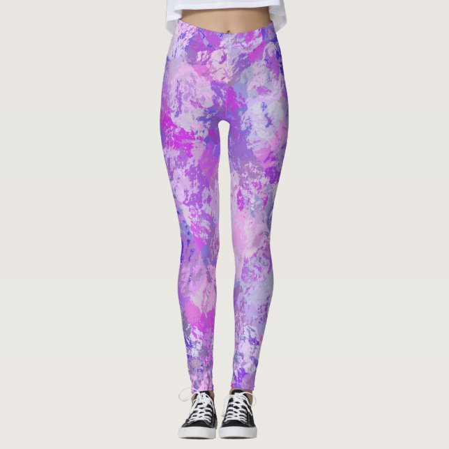 Abstrakt Trendig Camo Rosa Lila Blue Leggings (Framsida)