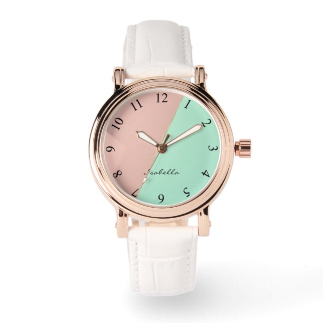Abstrakt Trendig Rosa Mintgrön Kollektion Armbandsur (Framsida)