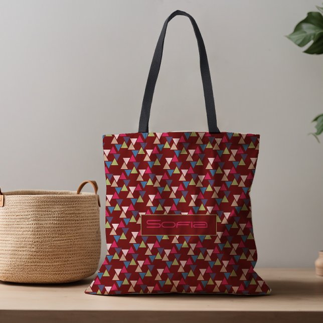 Abstrakt triangel mönster namn mörk röd till påsen tygkasse (Skapare uppladdad)