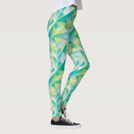 Abstrakt Triangle Mint Blue Aqua Gult Mönster Leggings
