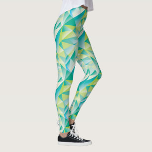 Abstrakt Triangle Mint Blue Aqua Gult Mönster Leggings