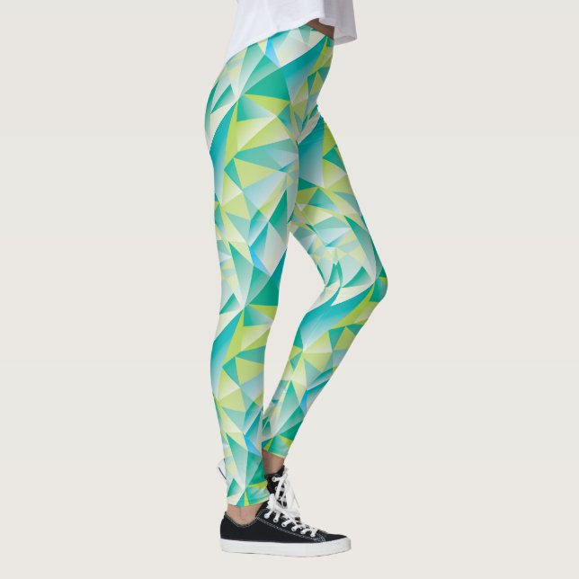 Abstrakt Triangle Mint Blue Aqua Gult Mönster Leggings (Höger)