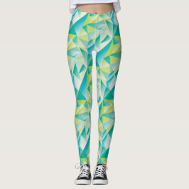 Abstrakt Triangle Mint Blue Aqua Gult Mönster Leggings