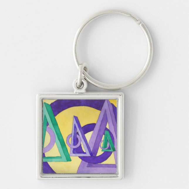 Abstrakt Triangles Fyrkantig Silverfärgad Nyckelring (Framsidan)