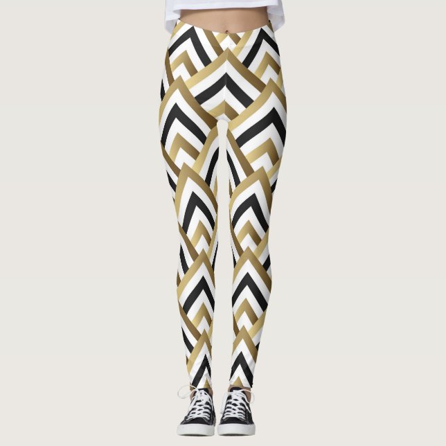 Abstrakt Triangles: Guld Black Seamless Leggings (Framsida)
