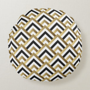 Abstrakt Triangles: Guld Black Seamless Rund Kudde