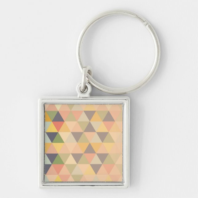 Abstrakt Triangles Modern Tona Geometric Mönster Fyrkantig Silverfärgad Nyckelring (Framsidan)