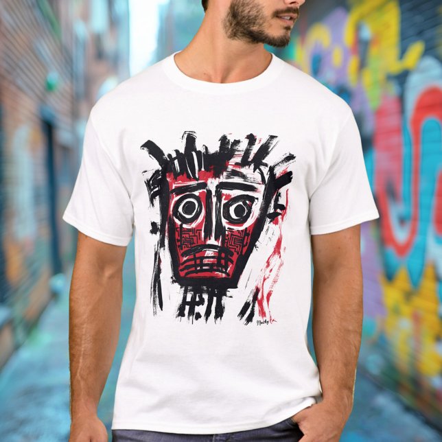 Abstrakt Tribal Ansikte - Bold Burgundy & Black Ur T Shirt (Skapare uppladdad)