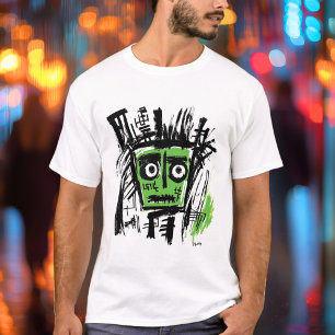 Abstrakt Tribal Ansikte - Djärkt Svart och Grönt U T Shirt