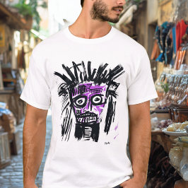 Abstrakt Tribal Ansikte - Fet Lila och Black Urban T Shirt