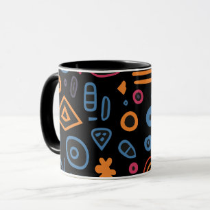 Abstrakt Tribal Doodle Neon Geometrisk Svart Mugg