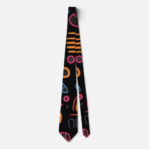 Abstrakt Tribal Doodle Neon Geometrisk Svart Slips