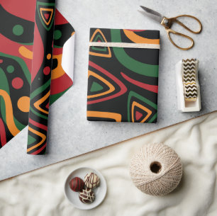 Abstrakt Tribal Mönster i Rött, Guld, Grönt Presentpapper