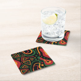 Abstrakt Tribal Mönster i Rött, Guld, Grönt Underlägg Papper Kvadrat