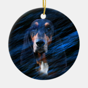 Abstrakt tricolor Bassethund Julgransprydnad Keramik