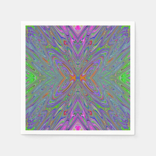 Abstrakt Trippy Lila, Orange och Grönt Butterfly Pappersservett (Framsidan)