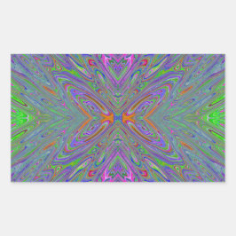 Abstrakt Trippy Lila, Orange och Grönt Butterfly Rektangulärt Klistermärke